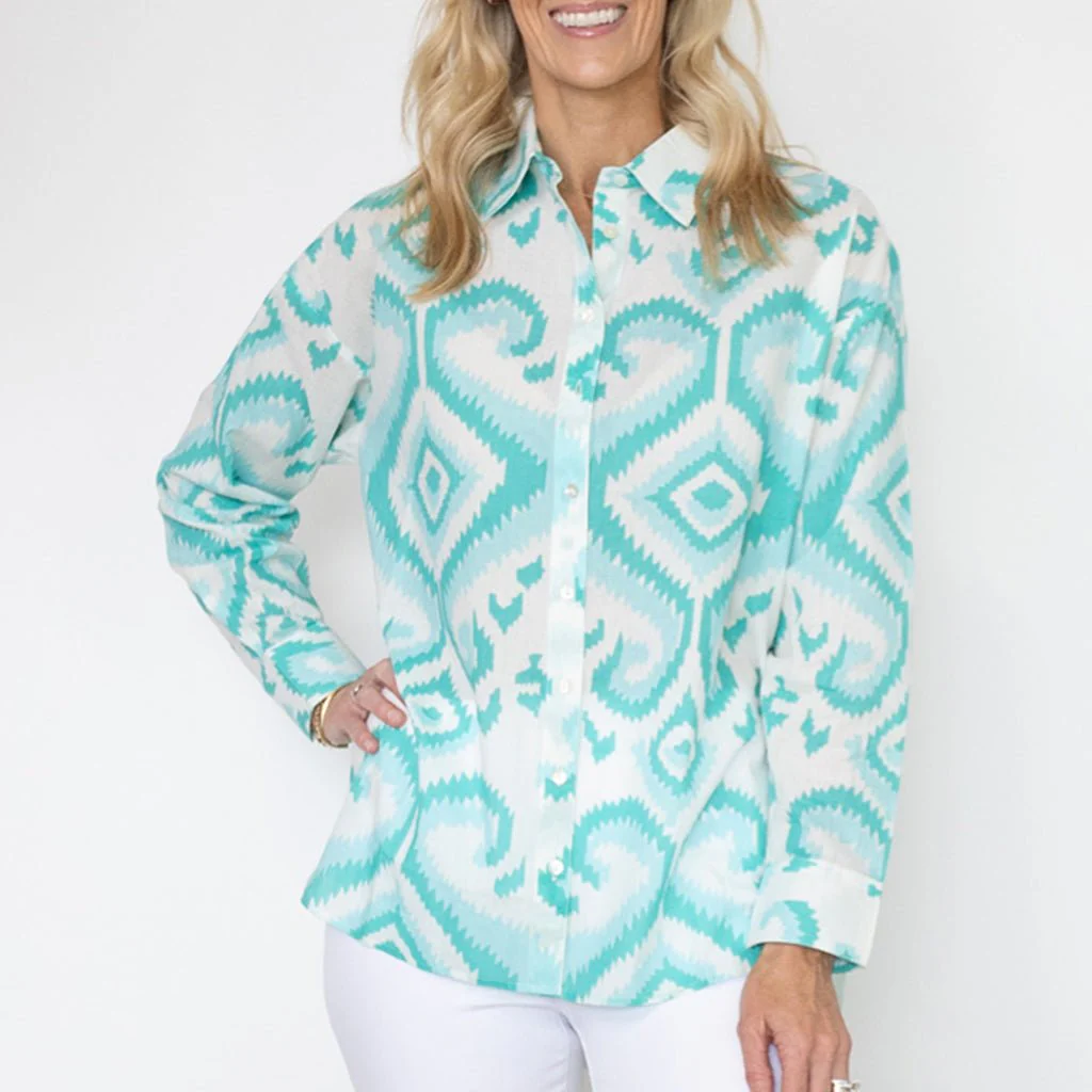 Ikat Azul Button Down Top