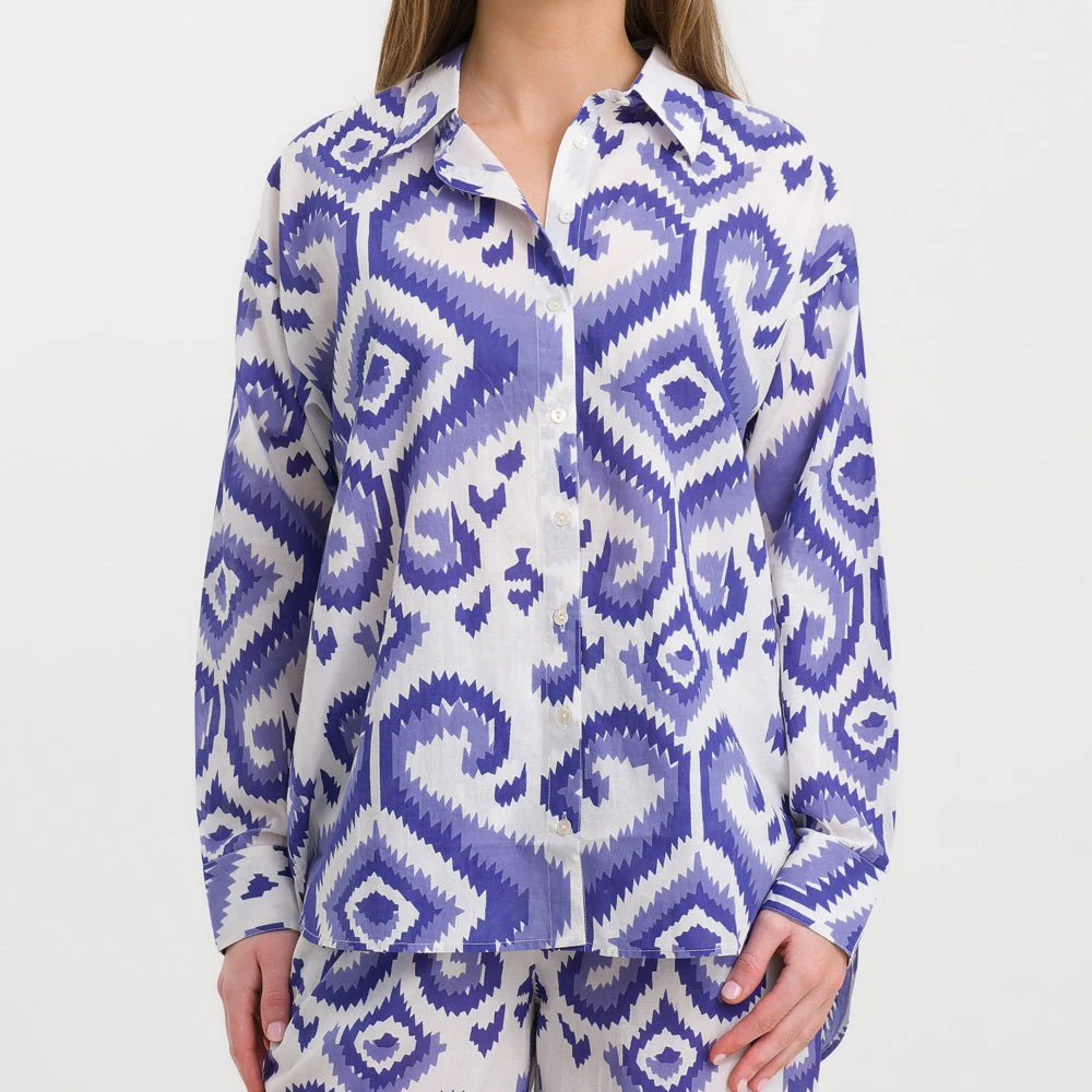 Ikat Very Peri Button Down Top