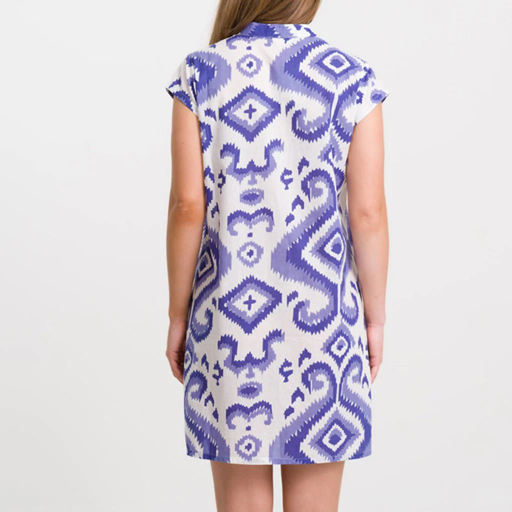 Ikat Very Peri Cap Sleeve Dress - Image 4