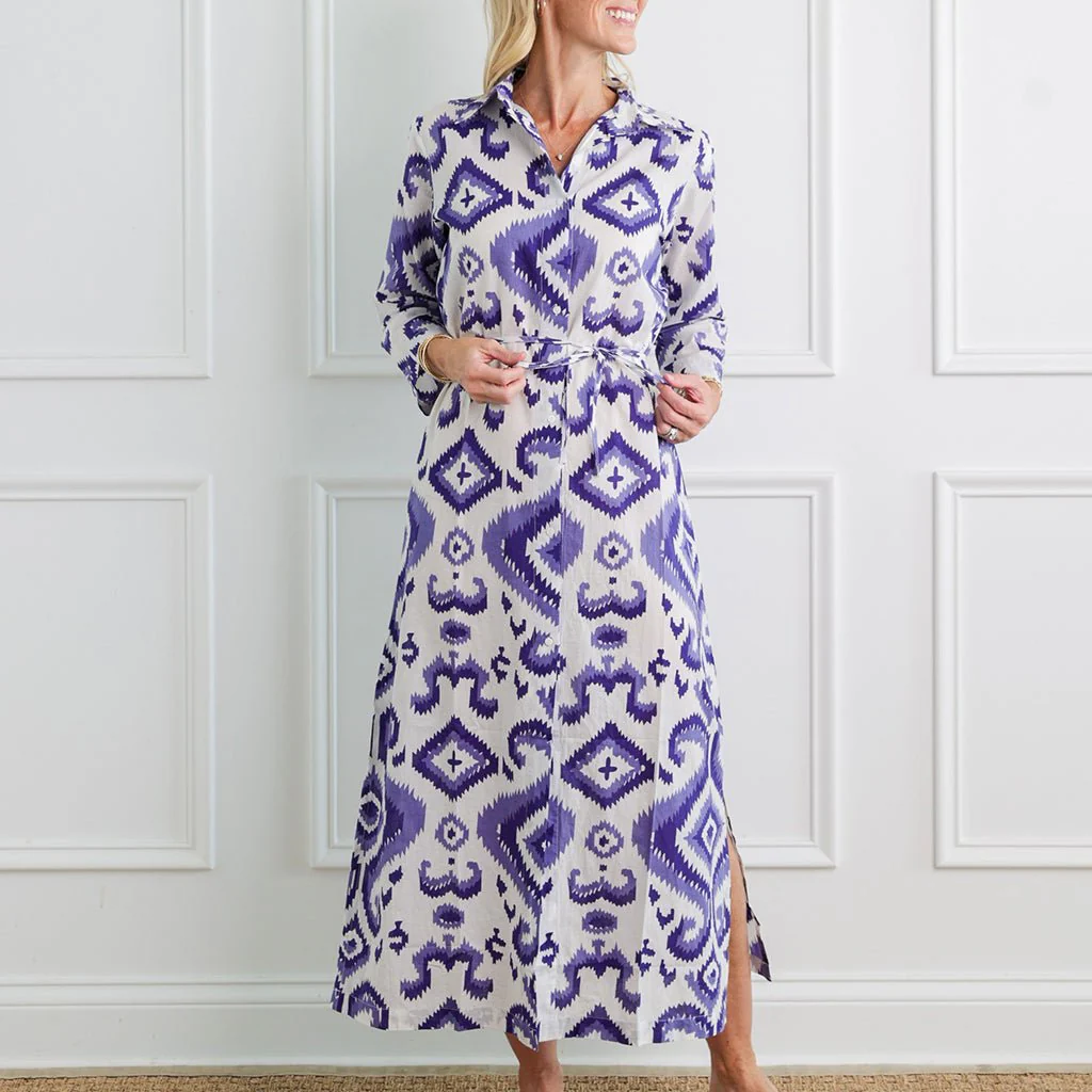 Ikat Very Peri Long Button Down Dress