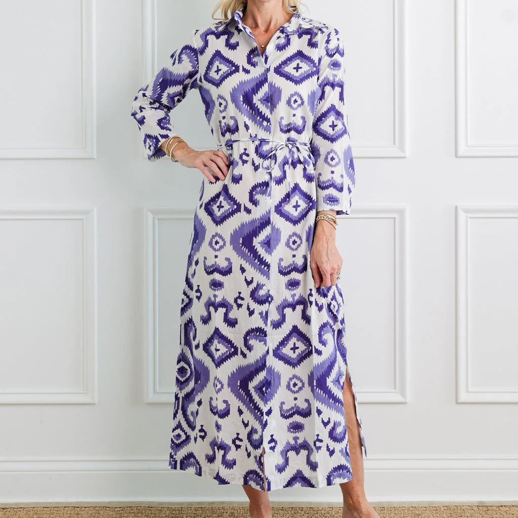 Ikat Very Peri Long Button Down Dress - Image 2