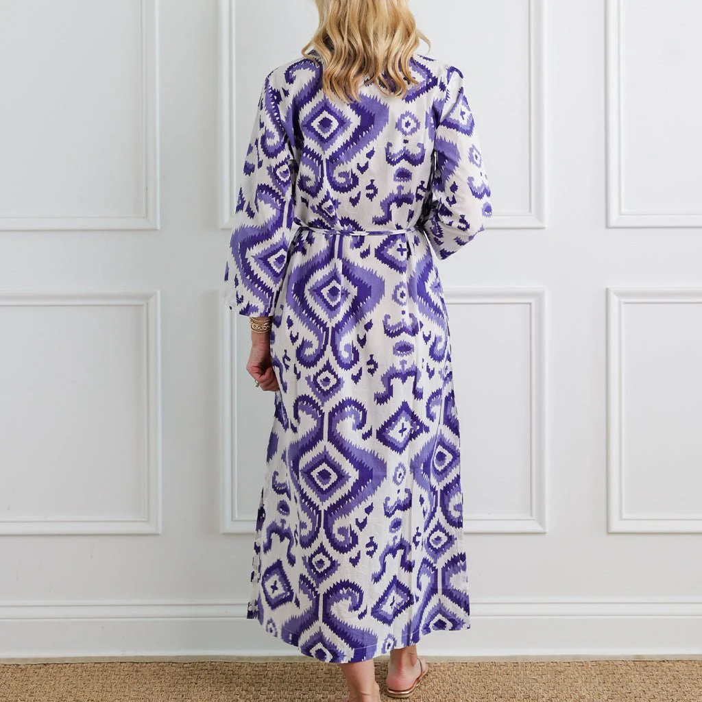 Ikat Very Peri Long Button Down Dress - Image 3