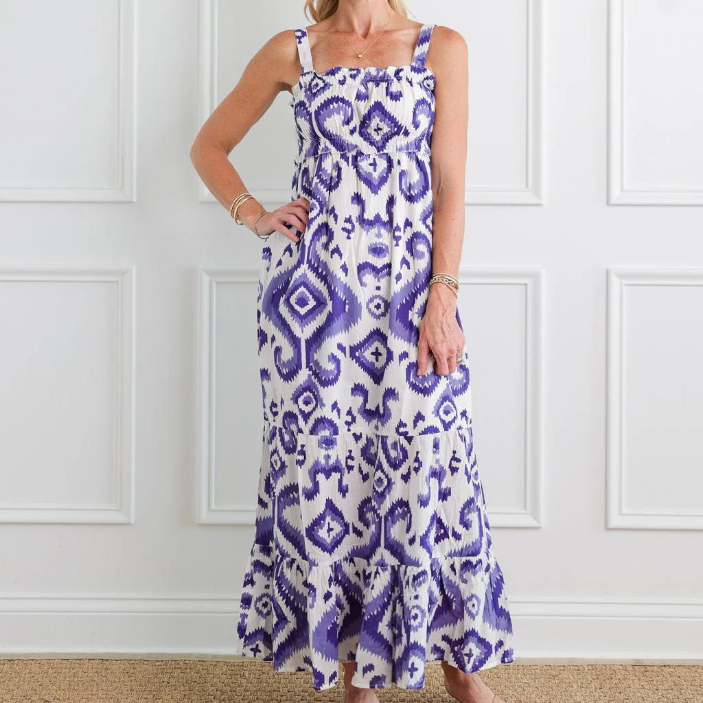 Ikat Very Peri Strappy Sleeveless Dress - Image 2