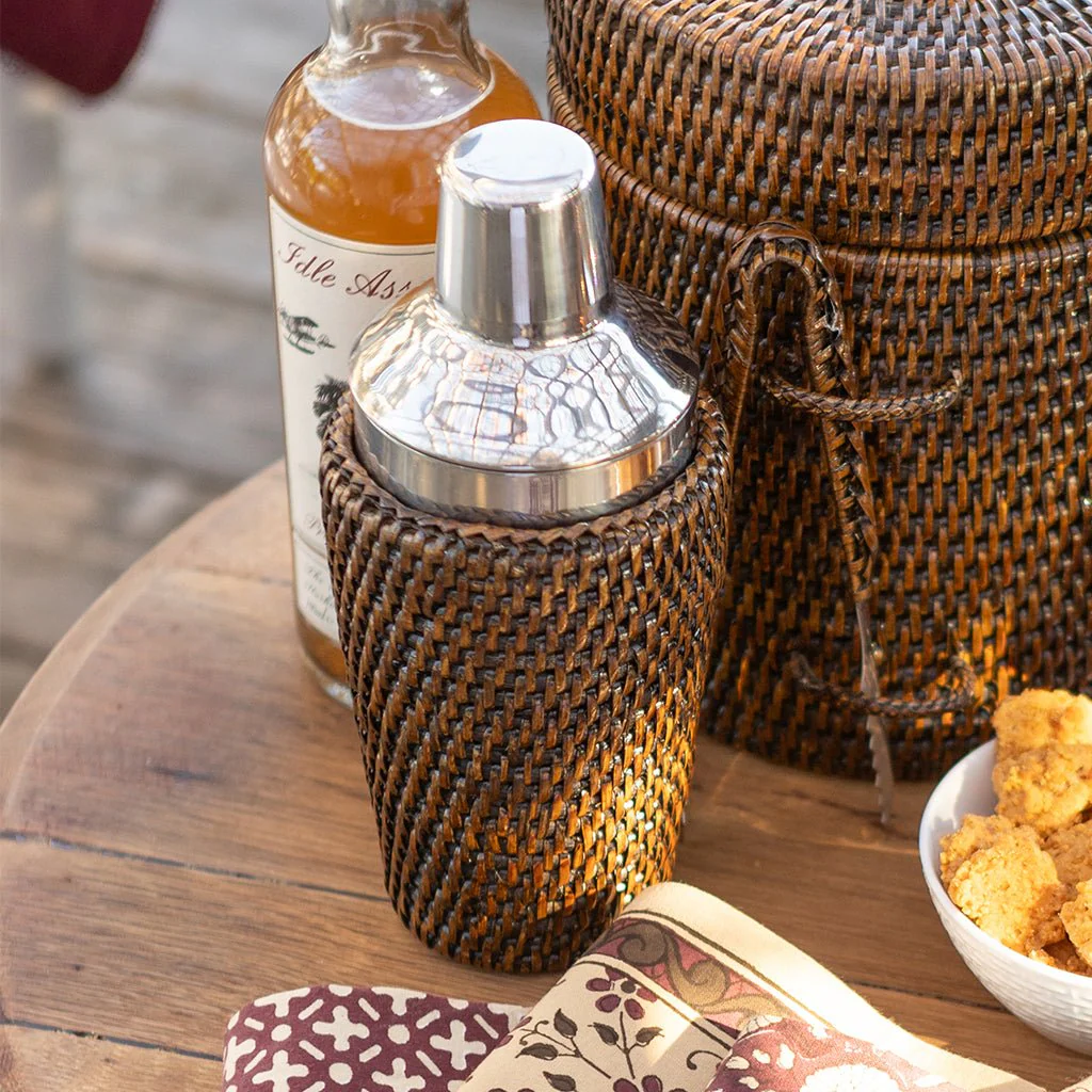 India Hicks Home Antique Brown Rattan Cocktail Shaker