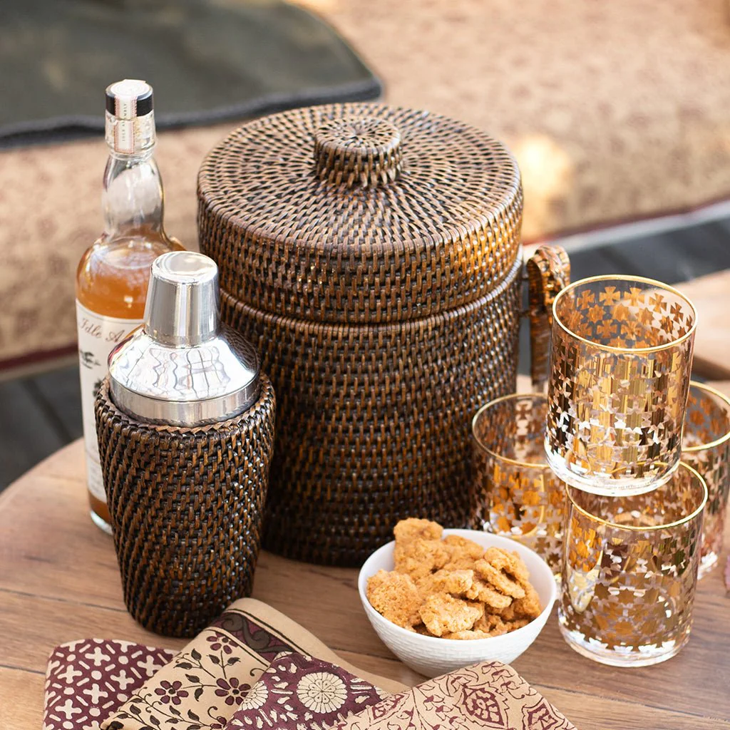 India Hicks Home Antique Brown Rattan Lidded Ice Bucket - Image 2