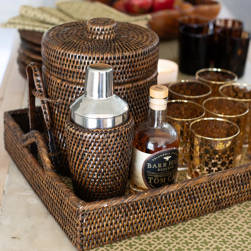 India Hicks Home Antique Brown Rattan Cocktail Shaker - Image 3