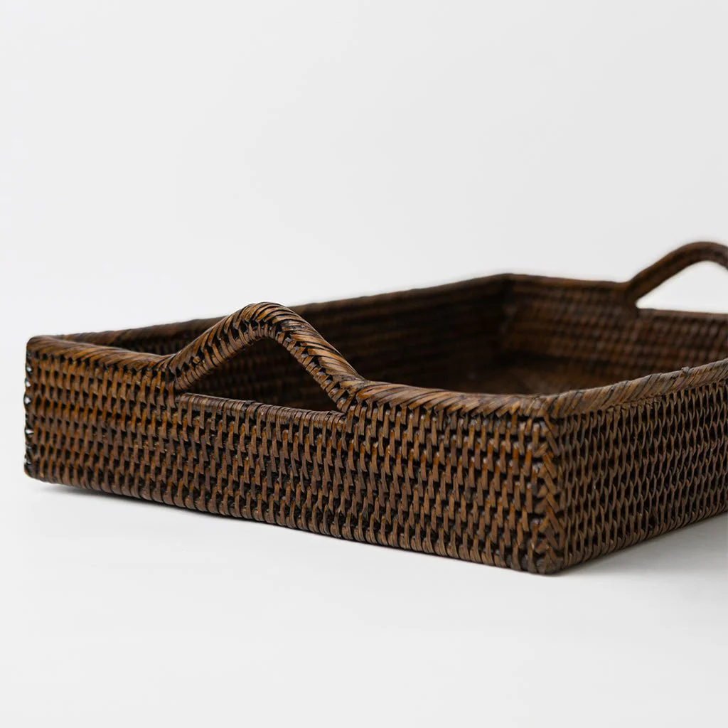 India Hicks Home Antique Brown Rattan Tray - Image 2