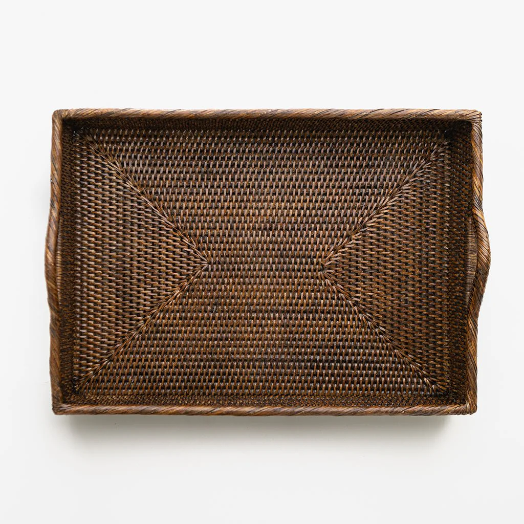 India Hicks Home Antique Brown Rattan Tray - Image 3