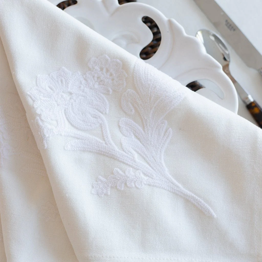 India Hicks Home Canasta Crewel White on White Napkin | Set of 4 - Image 3