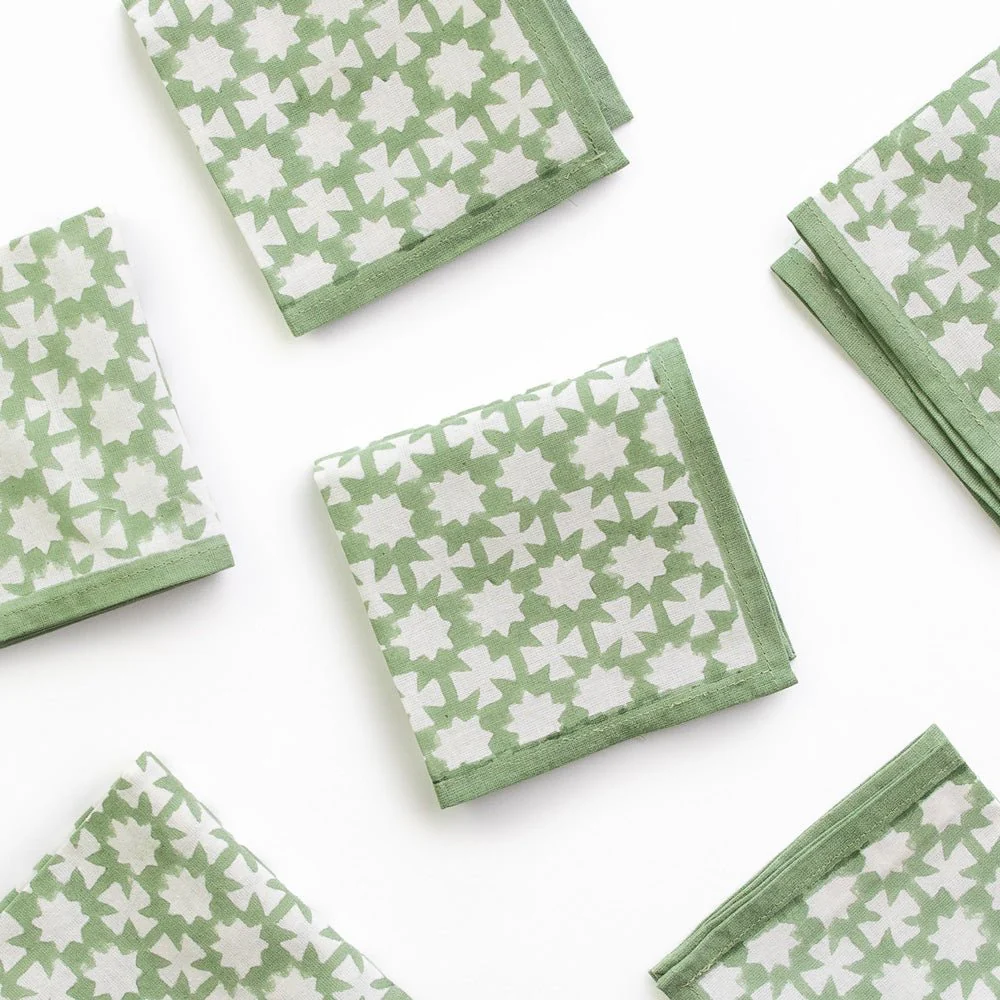 India Hicks Home Cuban Cross Soft Sage Cocktail Napkin | Set of 6