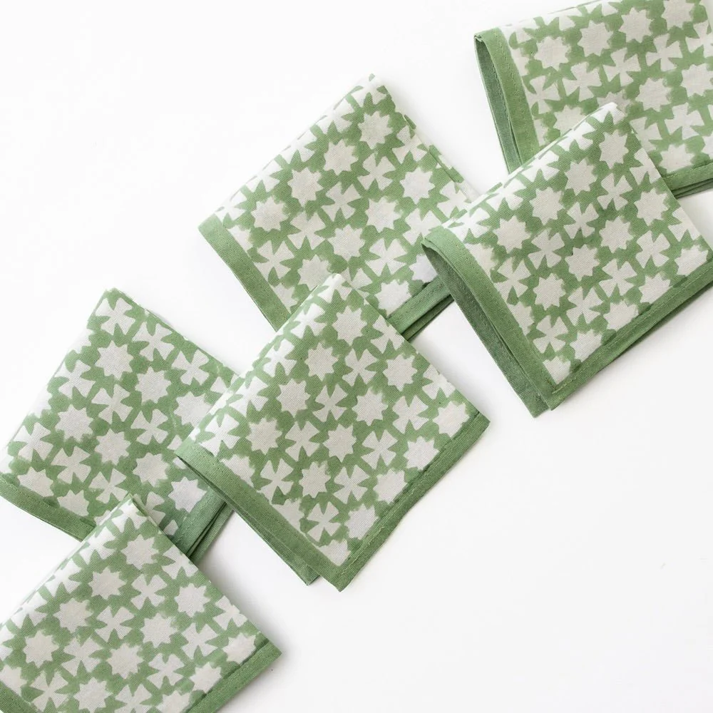 India Hicks Home Cuban Cross Soft Sage Cocktail Napkin | Set of 6 - Image 2