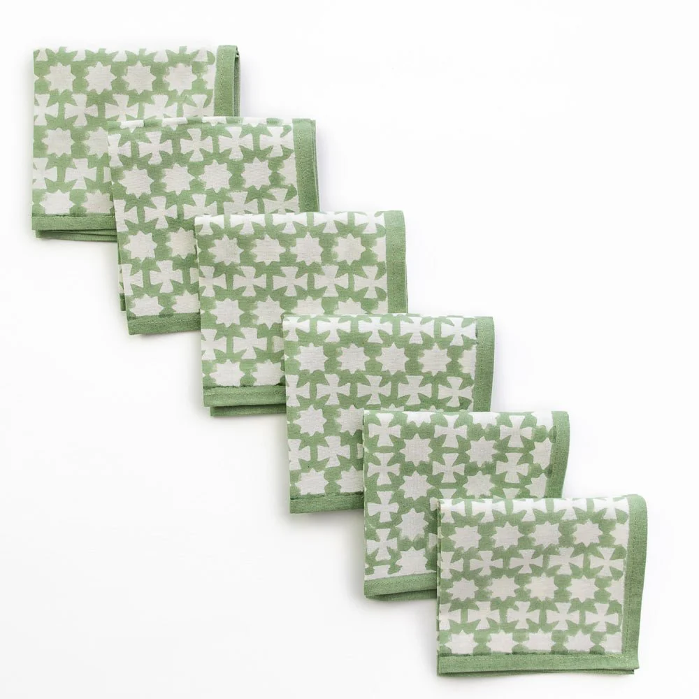 India Hicks Home Cuban Cross Soft Sage Cocktail Napkin | Set of 6 - Image 3