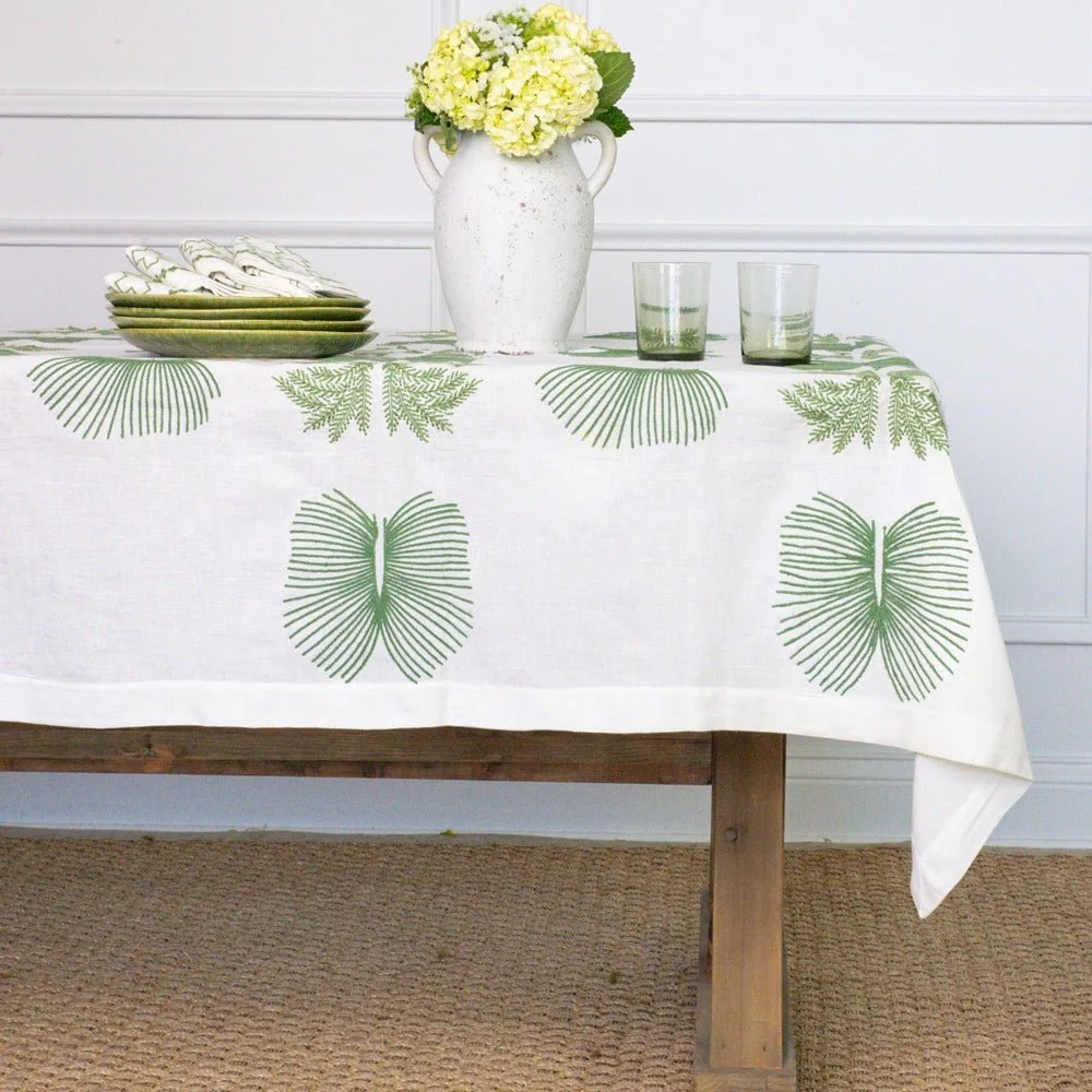 India Hicks Home Embroidered Twin Palms Soft Sage Tablecloth - Image 4