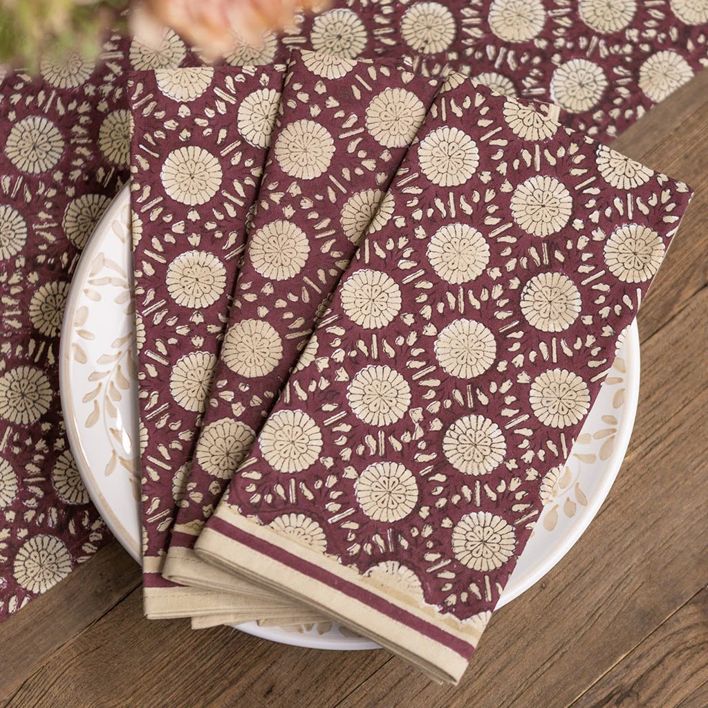 India Hicks Home Joker's Rosette Bordeaux Napkin | Set of 4