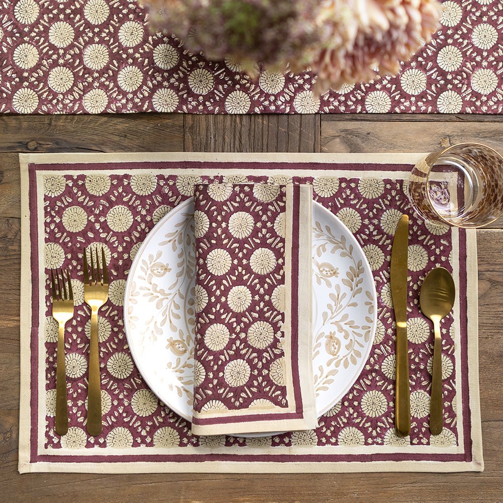 India Hicks Home Joker's Rosette Bordeaux Placemat | Set of 4