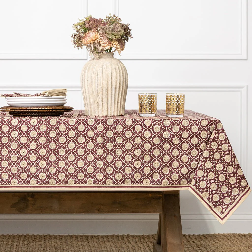 India Hicks Home Joker's Rosette Bordeaux Tablecloth - Image 3
