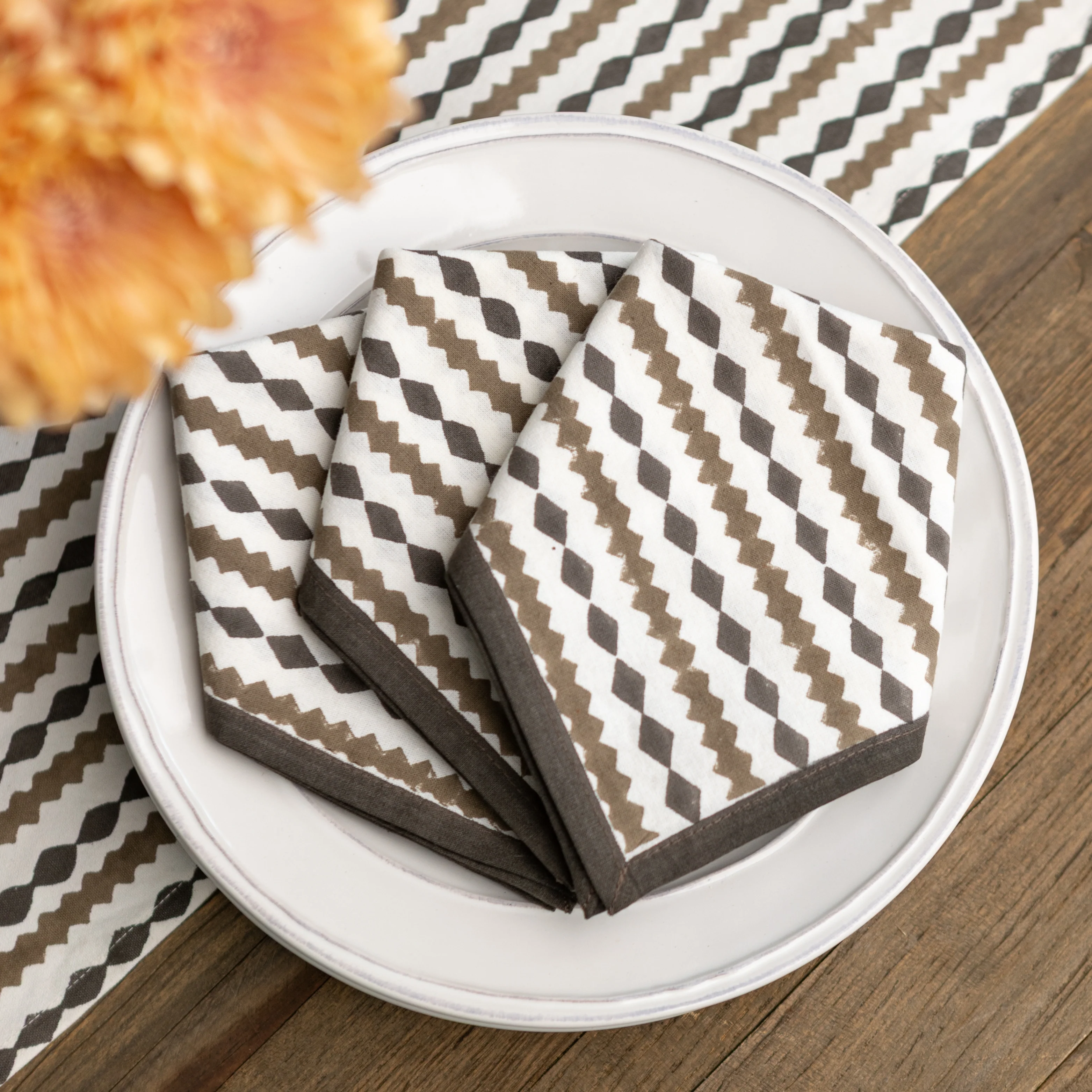 India Hicks Home Shuffle & Stripe Chocolate Napkin | Set of 4