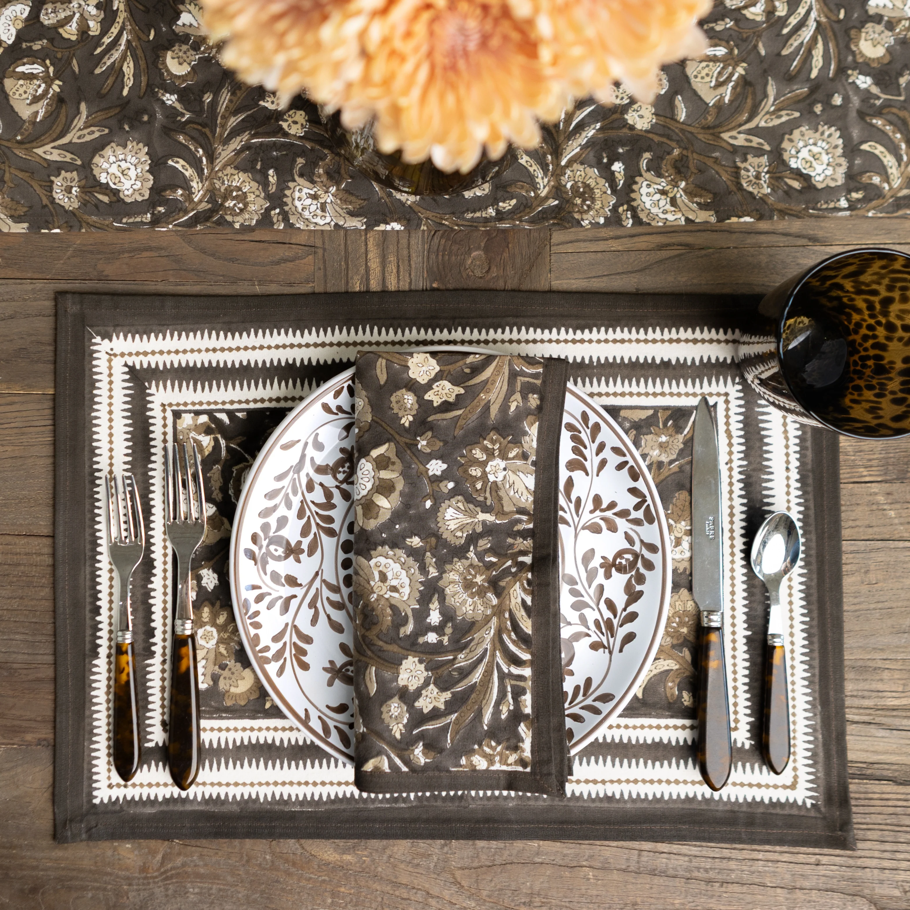 India Hicks Home Wildcard & Backgammon Chocolate Placemat | Set of 4