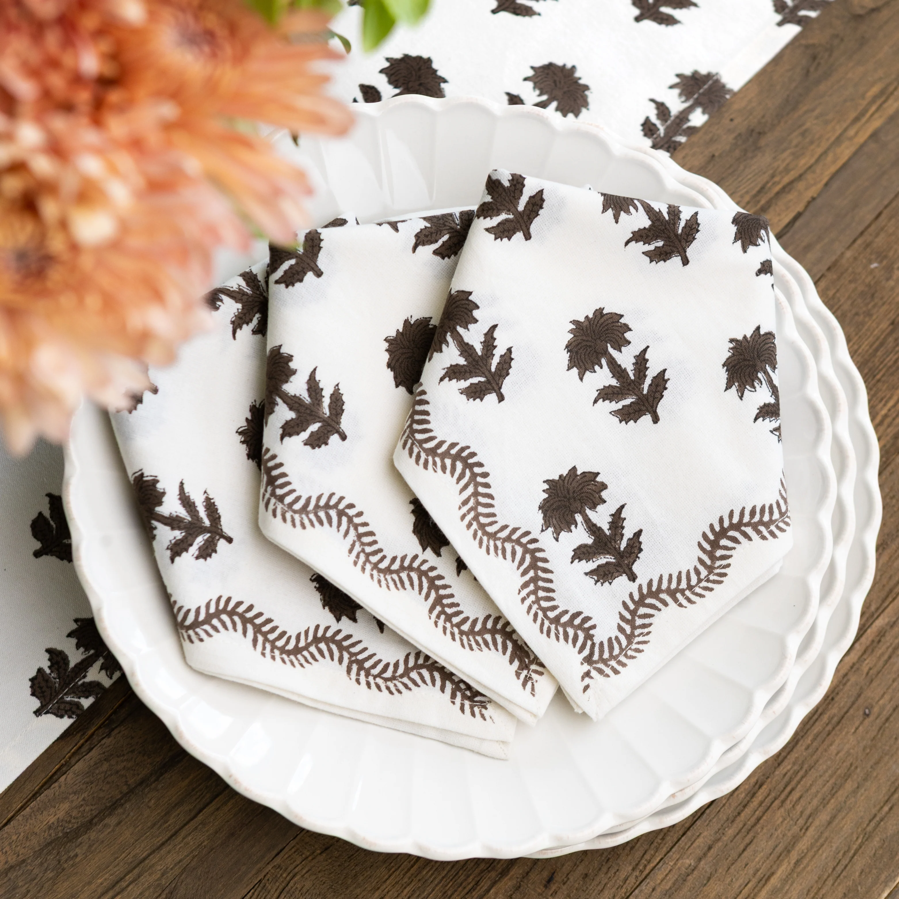 India Hicks Home Winter Flower Chocolate Napkin | Set of 4