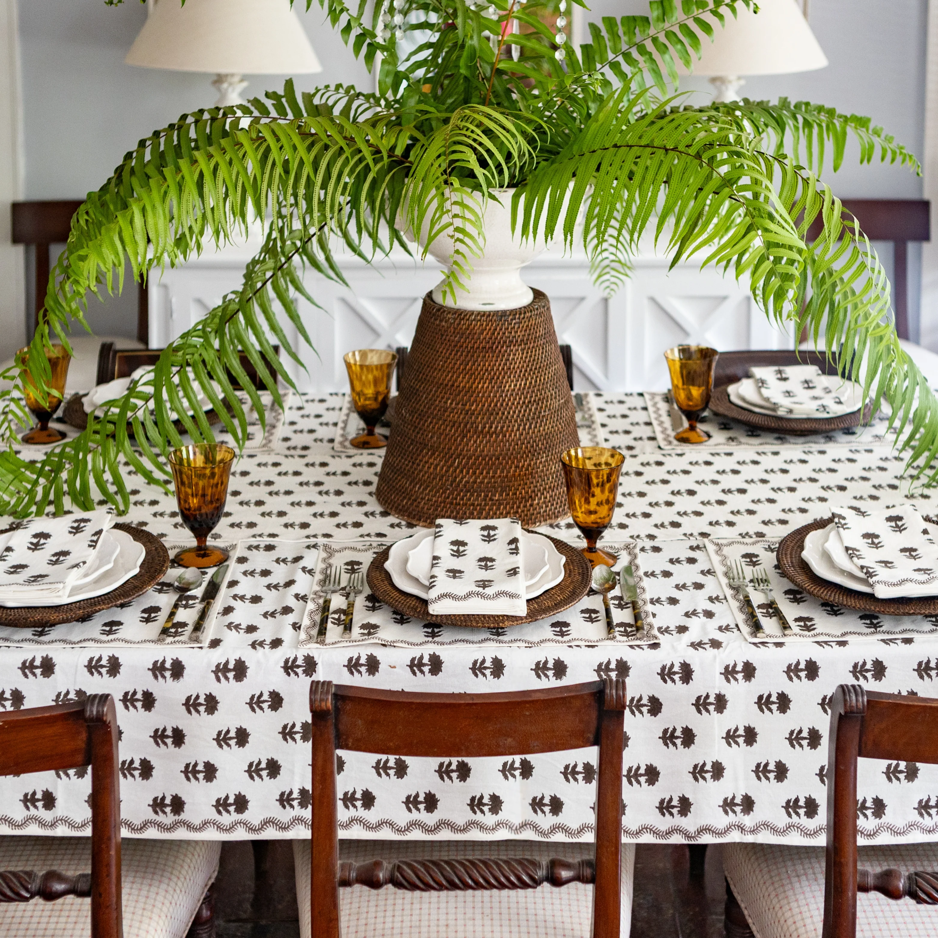 India Hicks Home Winter Flower Chocolate Tablecloth