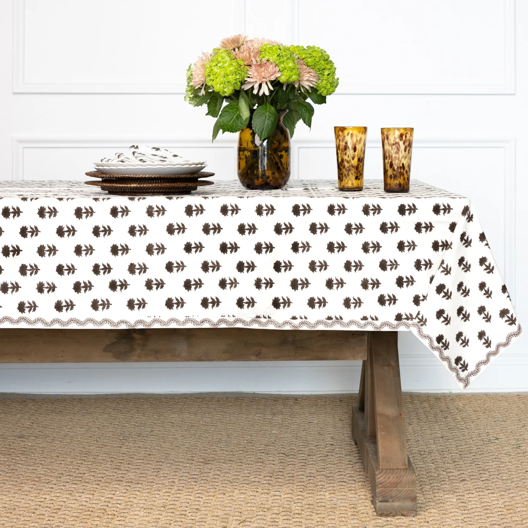 India Hicks Home Winter Flower Chocolate Tablecloth - Image 3