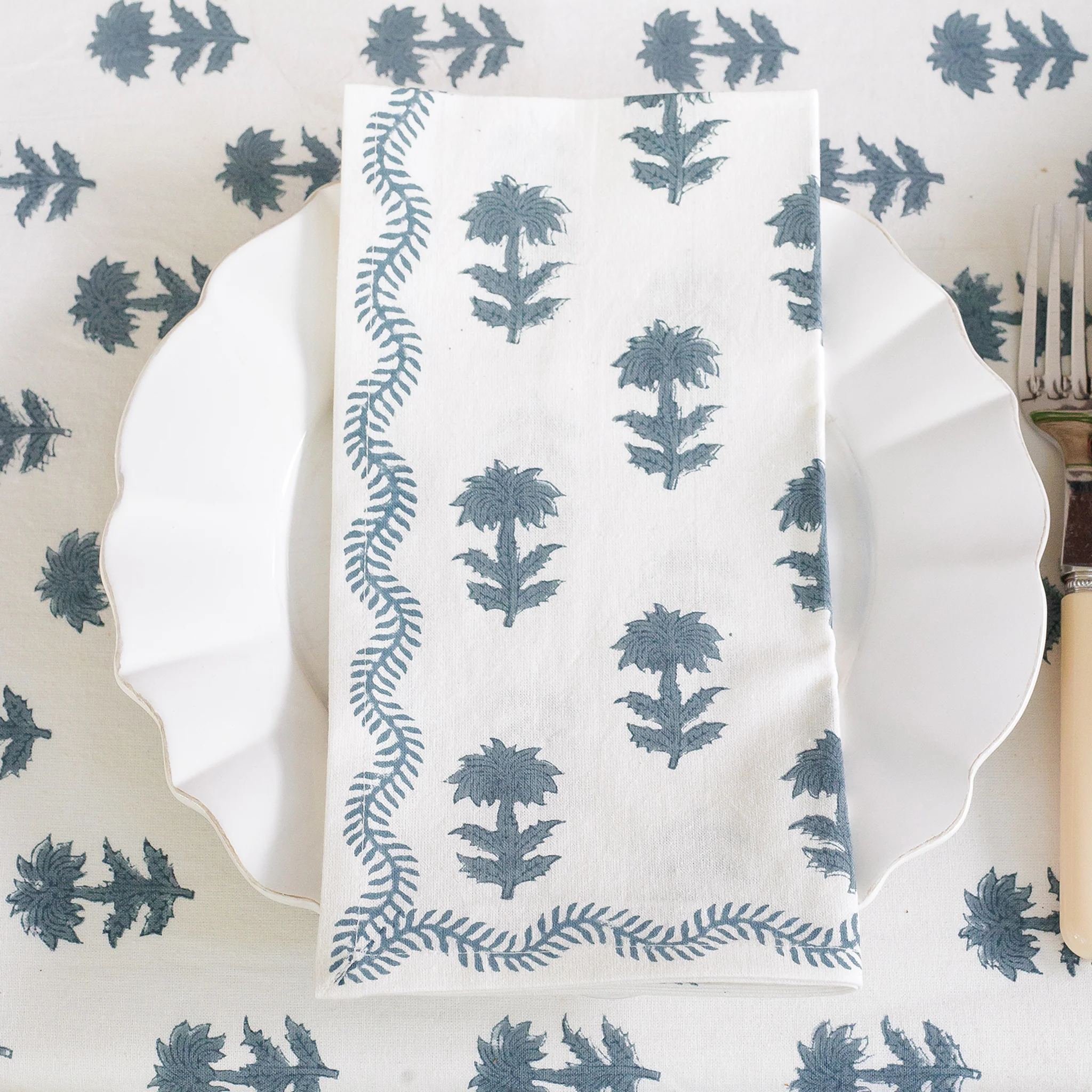 India Hicks Home Winter Flower Dusty Sky Napkin | Set of 4