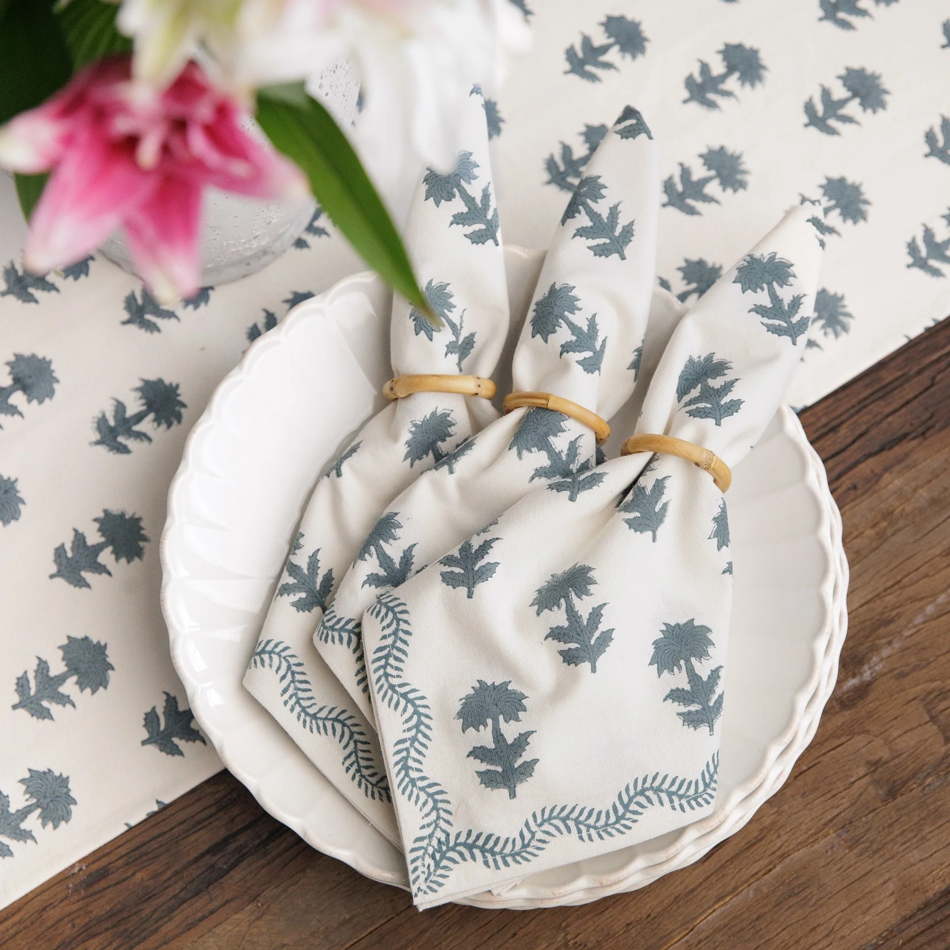 India Hicks Home Winter Flower Dusty Sky Napkin | Set of 4 - Image 2
