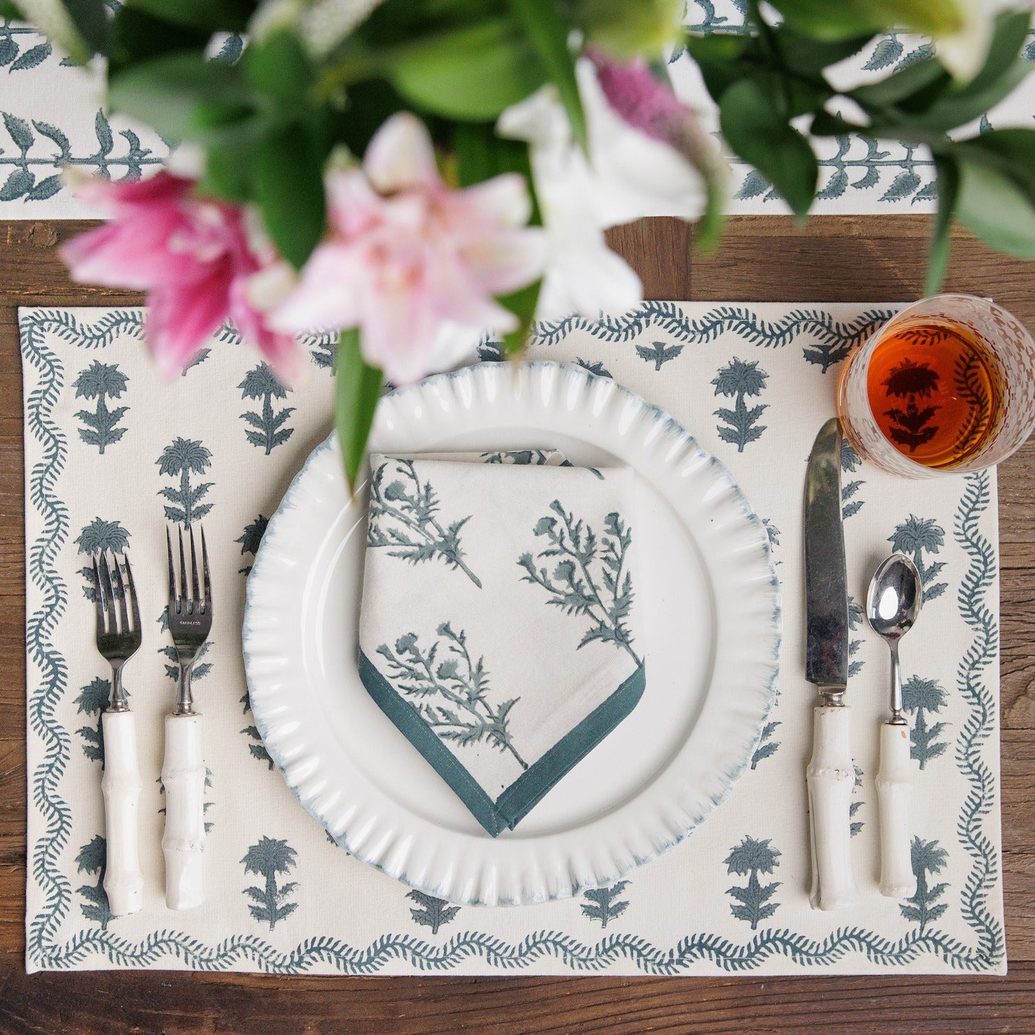 India Hicks Home Winter Flower Dusty Sky Placemat | Set of 4