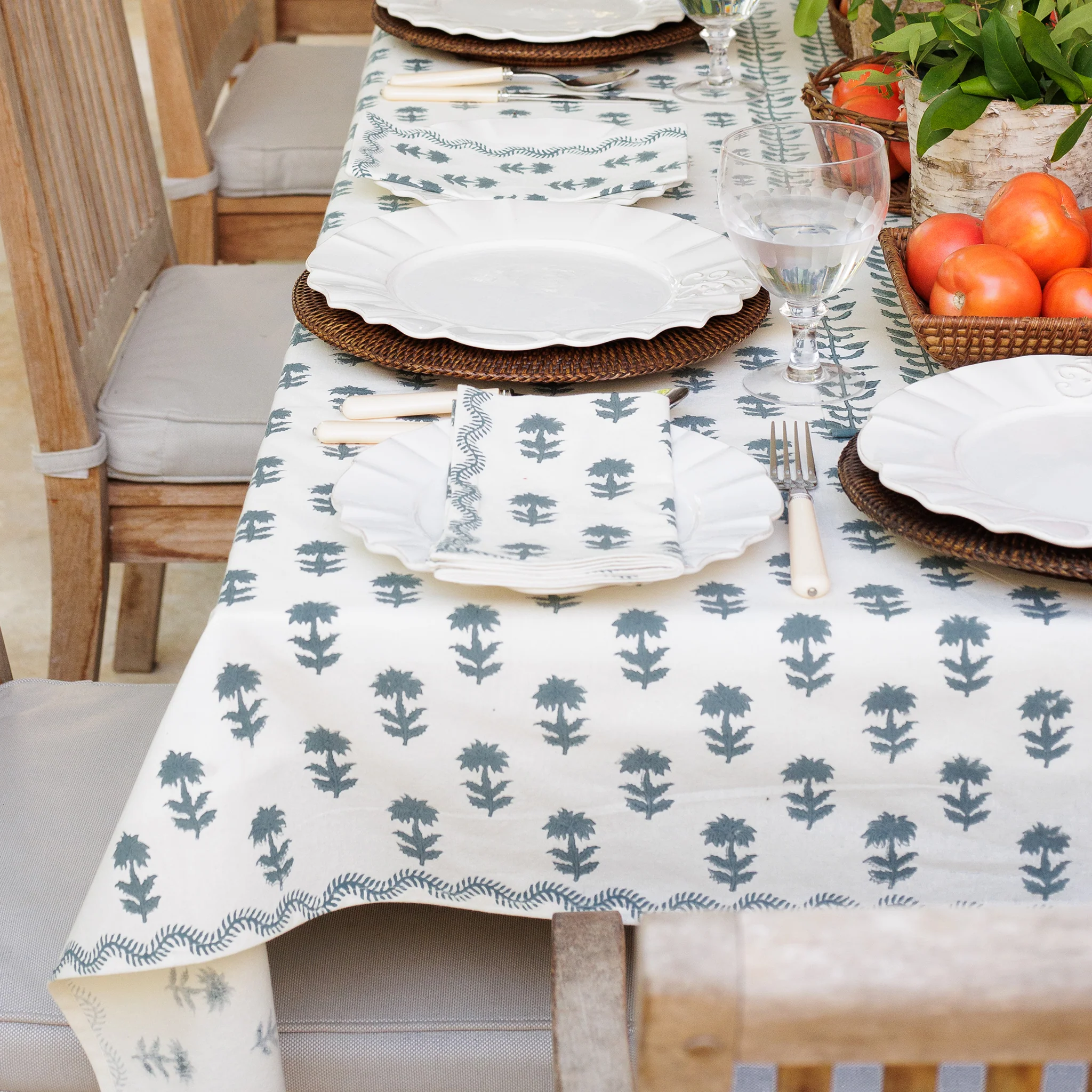 India Hicks Home Winter Flower Dusty Sky Tablecloth - Image 3