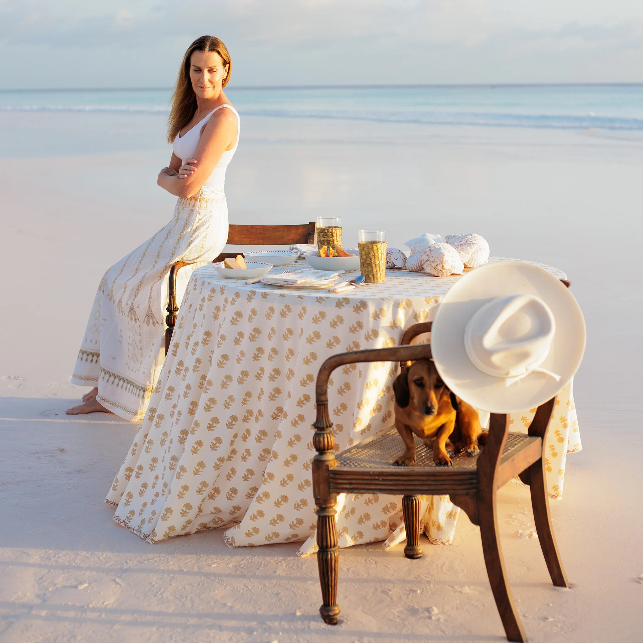India Hicks Home Winter Flower Sand Tablecloth - Image 4