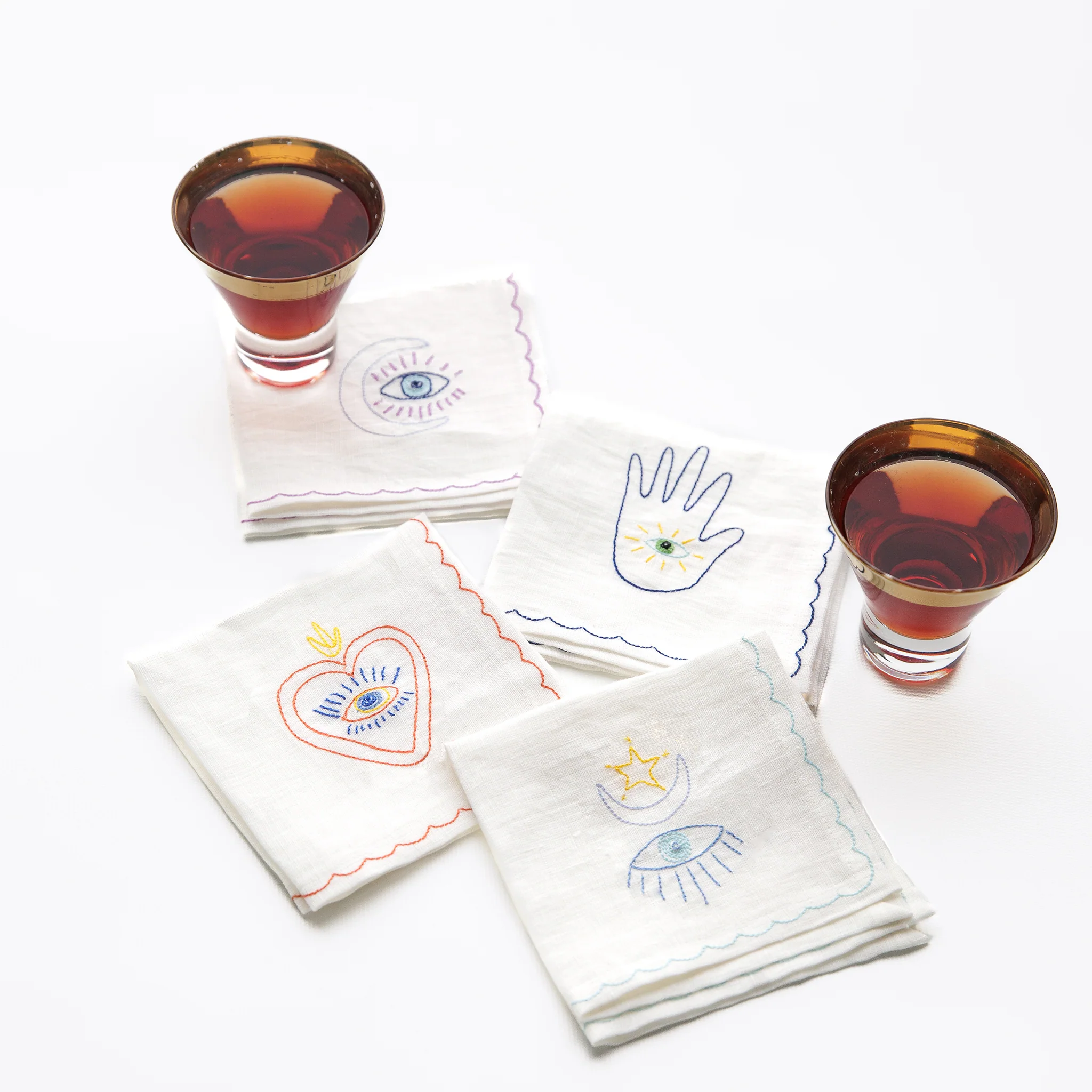 Lucky Charms Embroidered Linen Cocktail Napkins | Set of 4