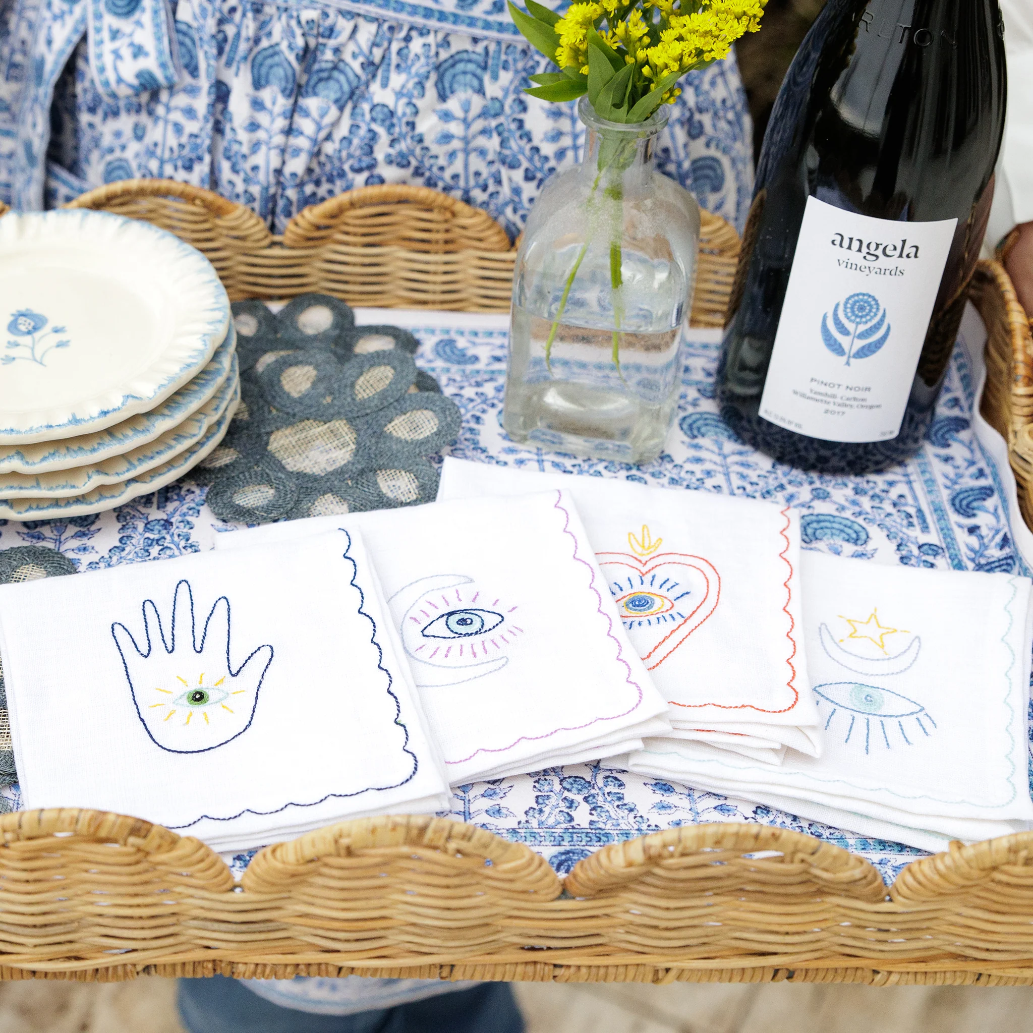 Lucky Charms Embroidered Linen Cocktail Napkins | Set of 4 - Image 3