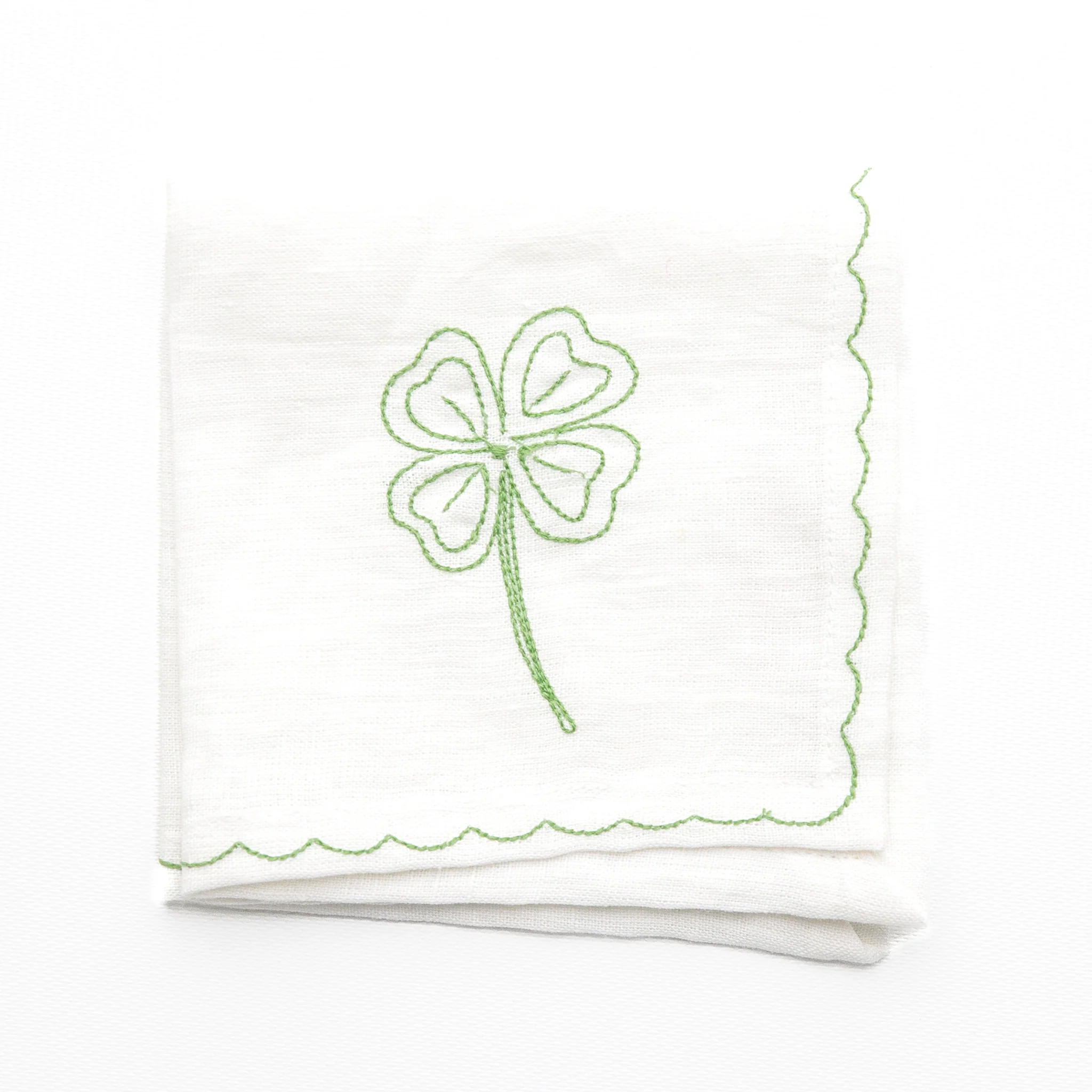 Lucky Horseshoe & Clover Embroidered Linen Cocktail Napkins | Set of 4 - Image 3