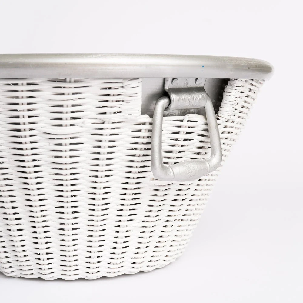 White Wicker and Aluminum Ice Bucket with Handles - Image 3