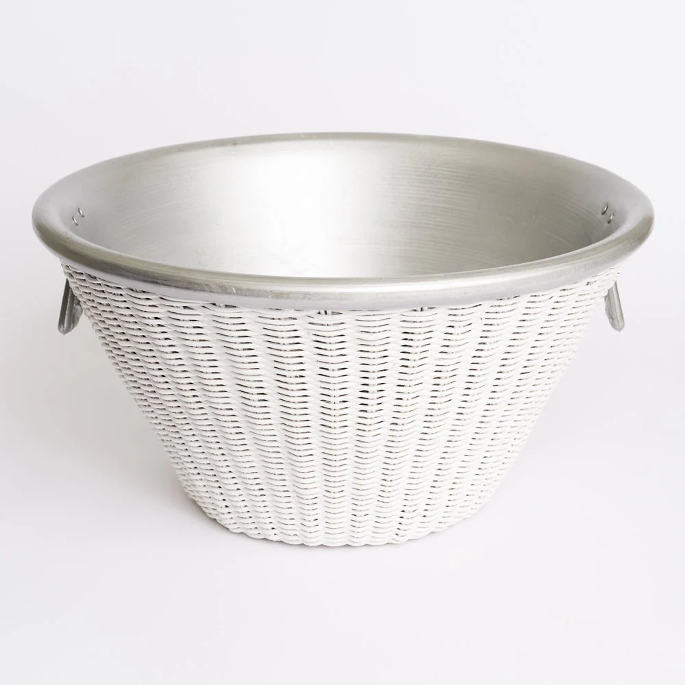 White Wicker and Aluminum Ice Bucket with Handles - Image 4