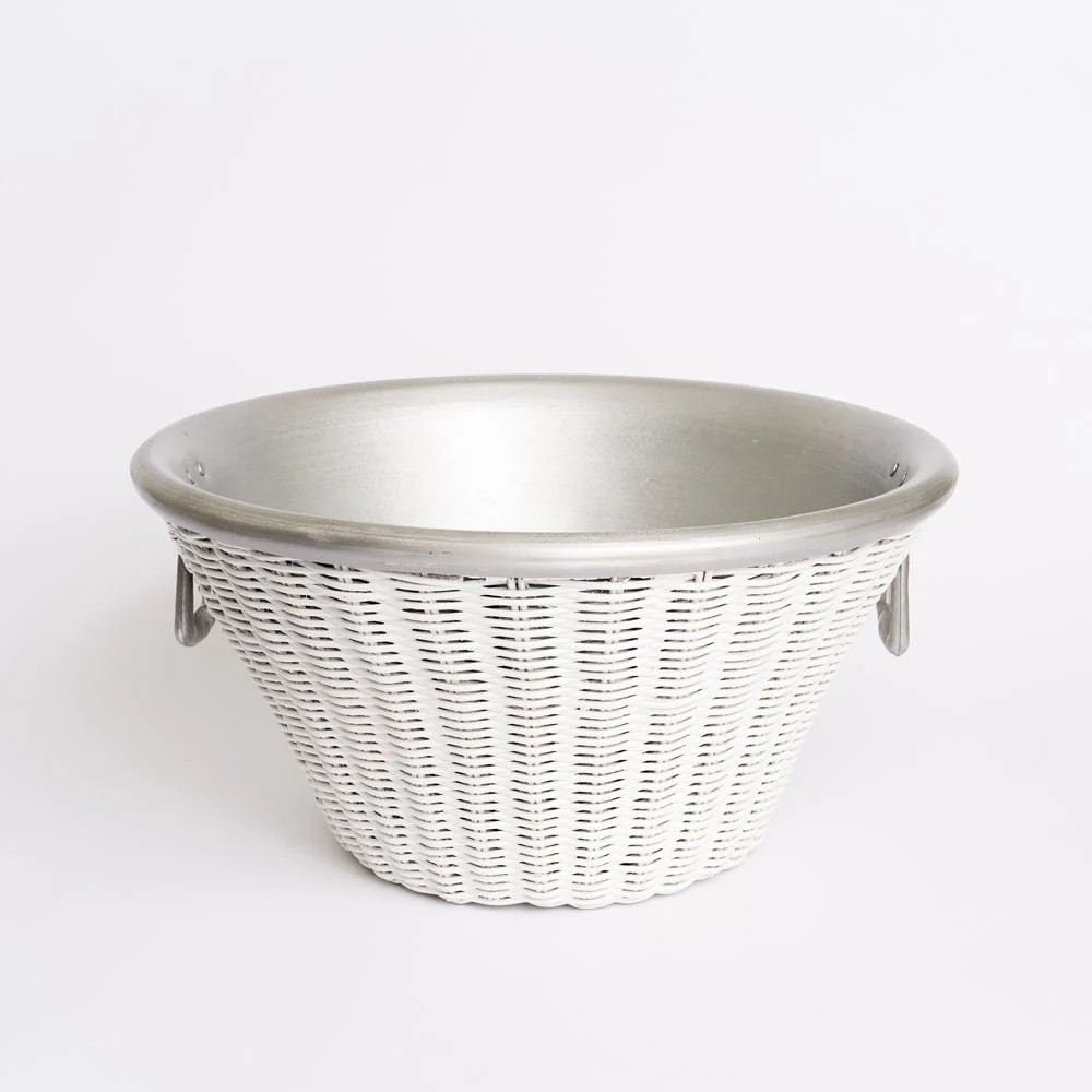 White Wicker and Aluminum Ice Bucket with Handles - Image 5