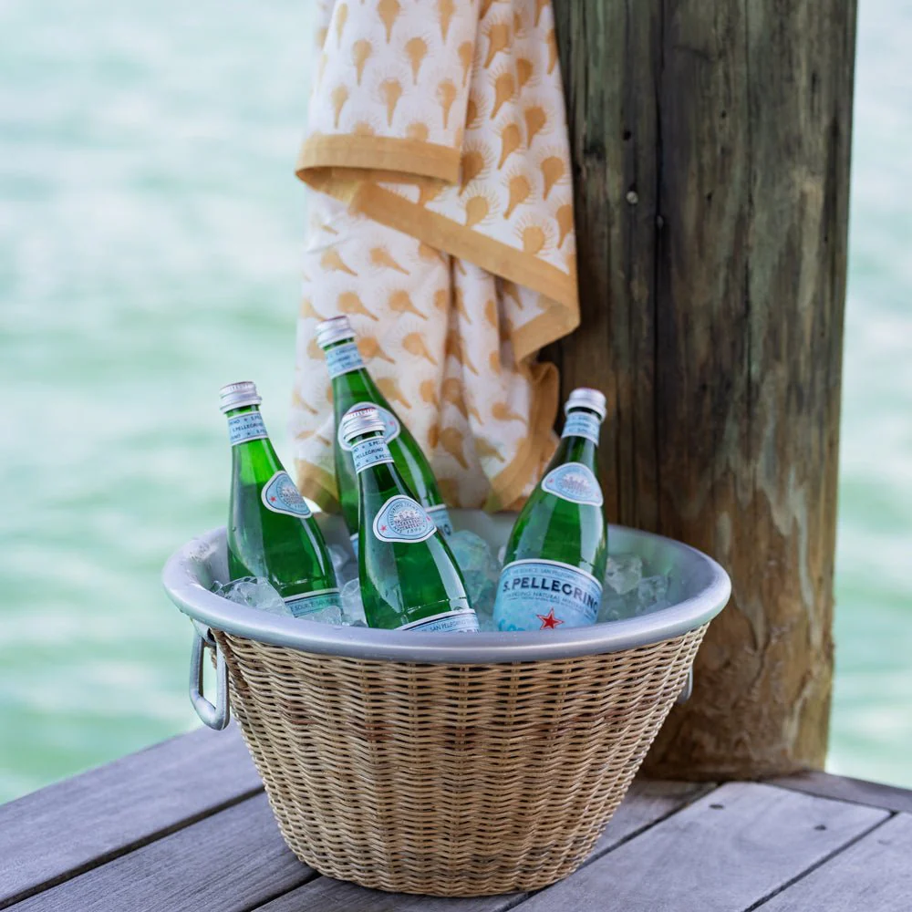 Natural Wicker and Aluminum Ice Bucket with Handles - Image 3