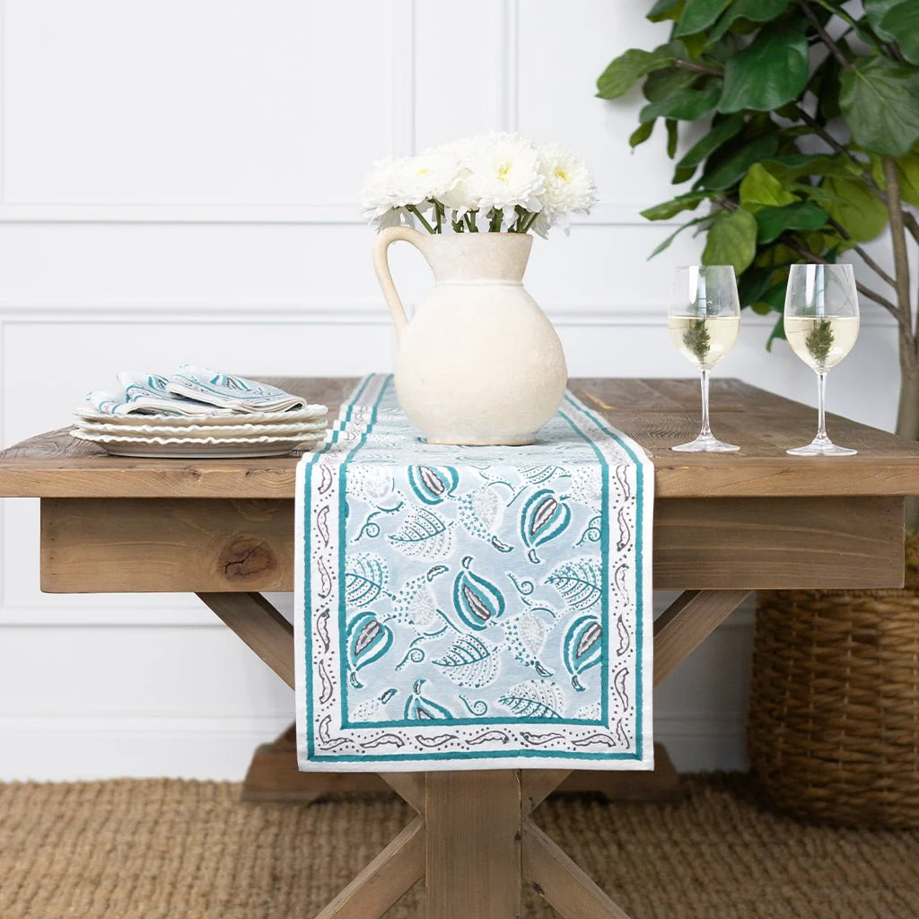 Paisley Vine Aqua Table Runner