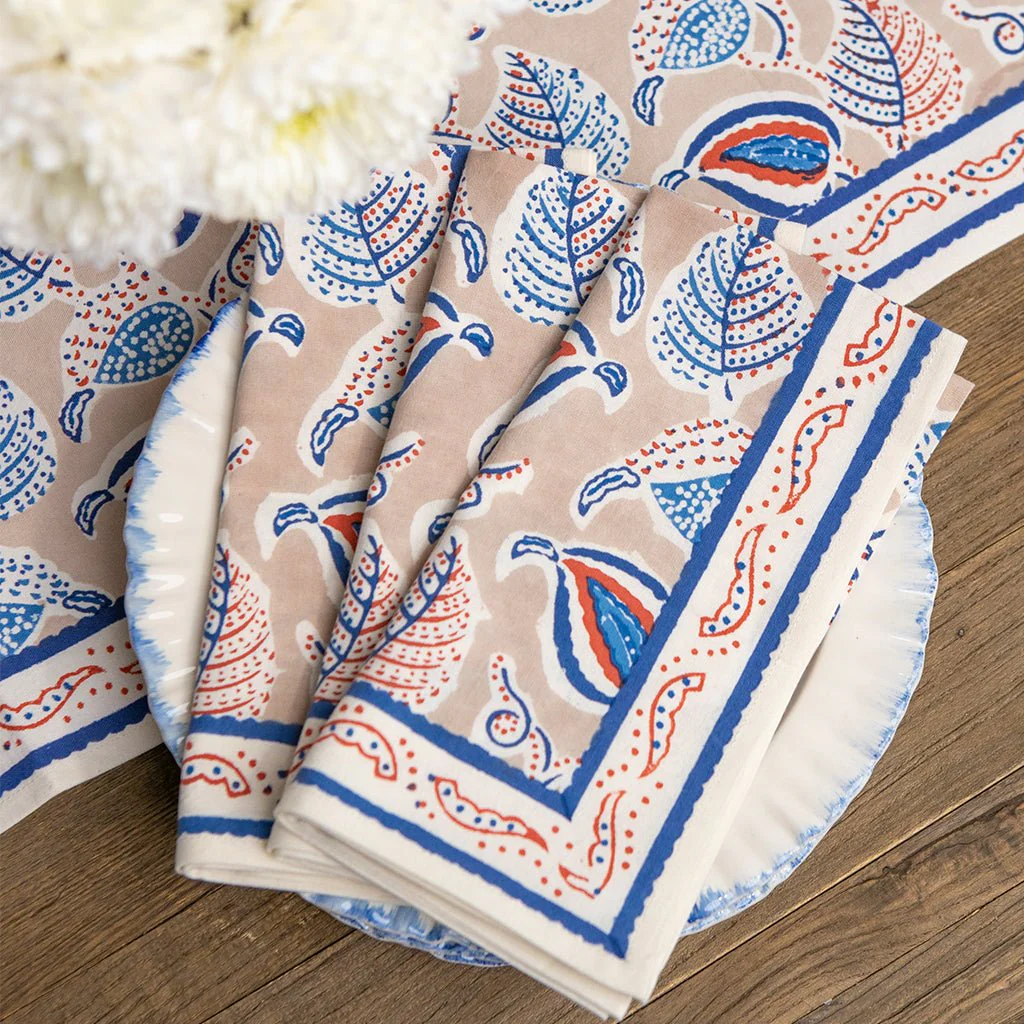 Paisley Vine Blues & Paprika Napkin | Set of 4