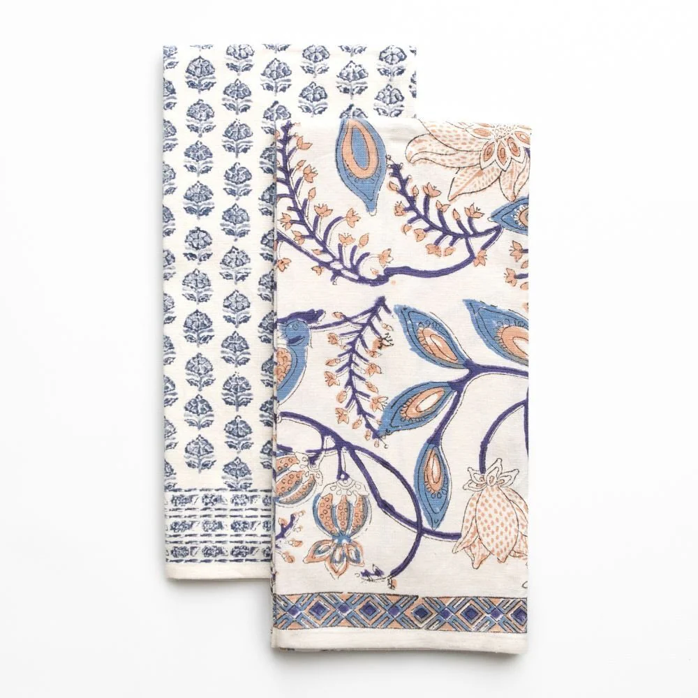 Peacock & Poms Blue & Elise Blue Tea Towel Mixed Set of 2