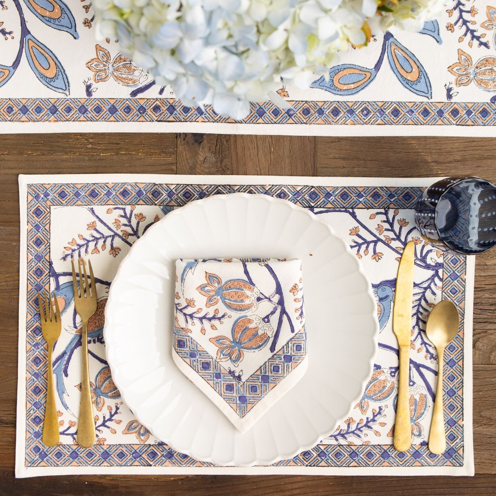 Peacock & Poms Blue Placemat | Set of 4
