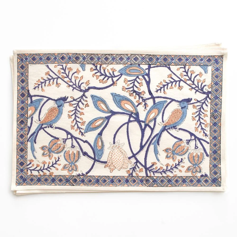 Peacock & Poms Blue Placemat | Set of 4 - Image 2