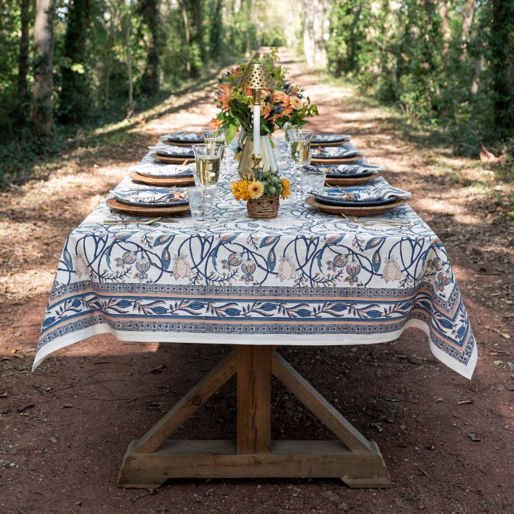 Peacock & Poms Blue Tablecloth - Image 2