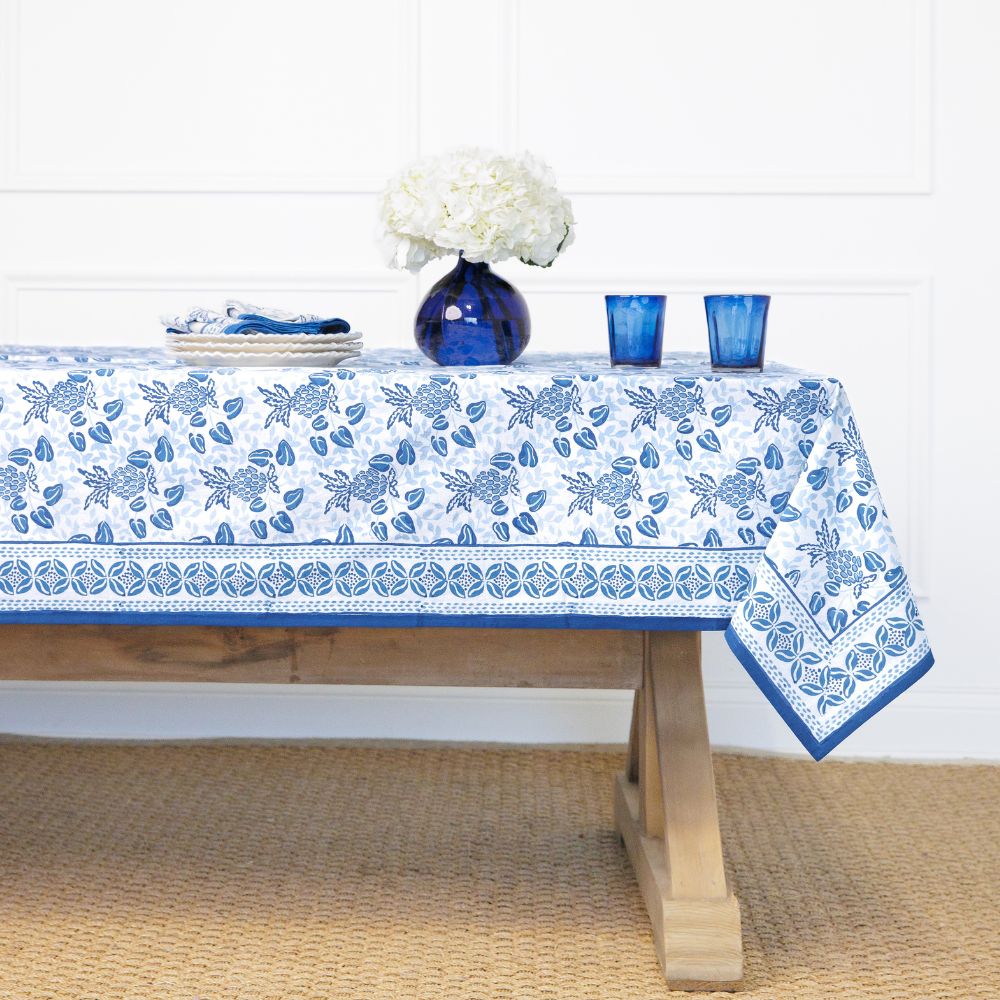 Pineapple Party Blue & White Tablecloth