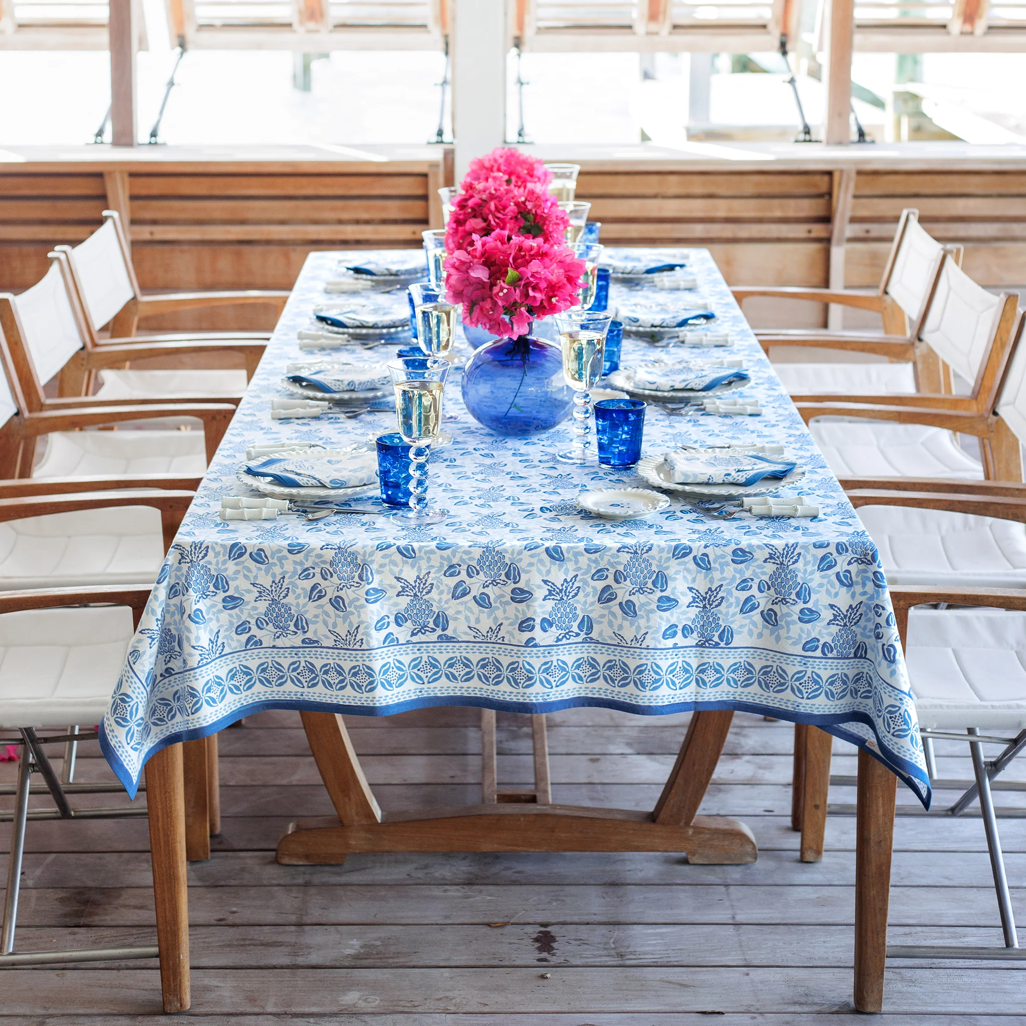 Pineapple Party Blue & White Tablecloth - Image 2