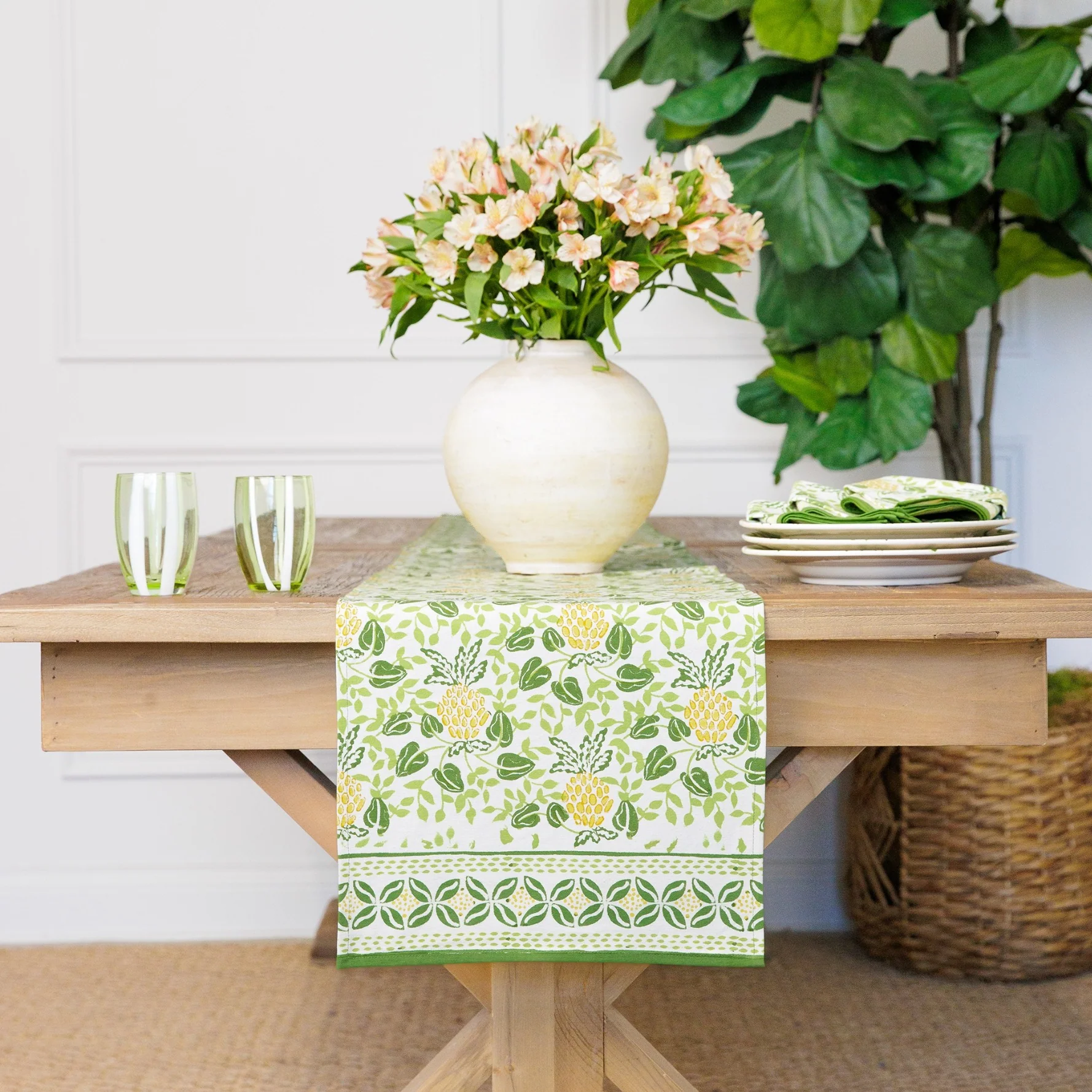 Pineapple Party Green & Yellow Table Runner