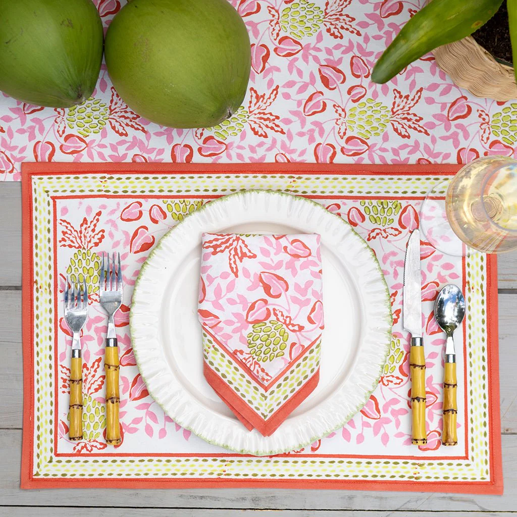Pineapple Party Pink & Green Placemat | Set of 4