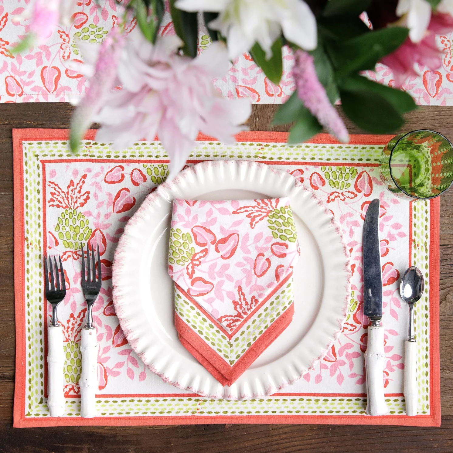 Pineapple Party Pink & Green Placemat | Set of 4 - Image 4
