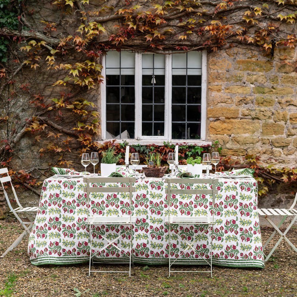 Pom Bells Basil & Magenta Tablecloth - Image 3