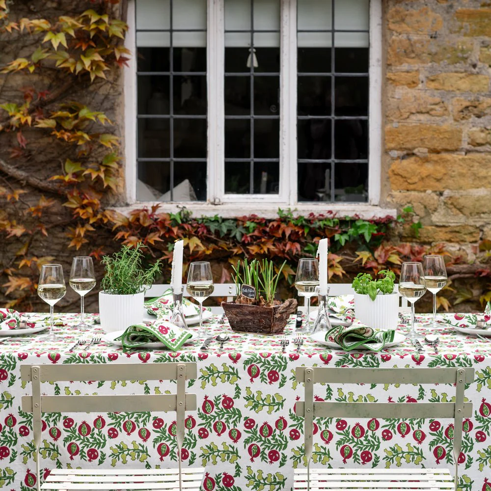 Pom Bells Basil & Magenta Tablecloth - Image 4
